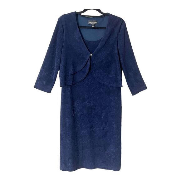 Connected Apparel Blue Textured Faux Jacket Midi Dress Size 12 - Picture 1 of 7